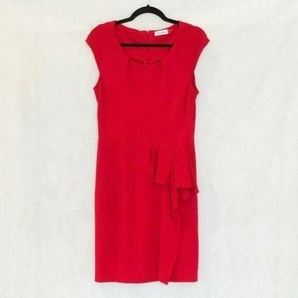 Calvin Klein Sleeveless Red Knit Side Peplum Dress - Picture 8 of 10
